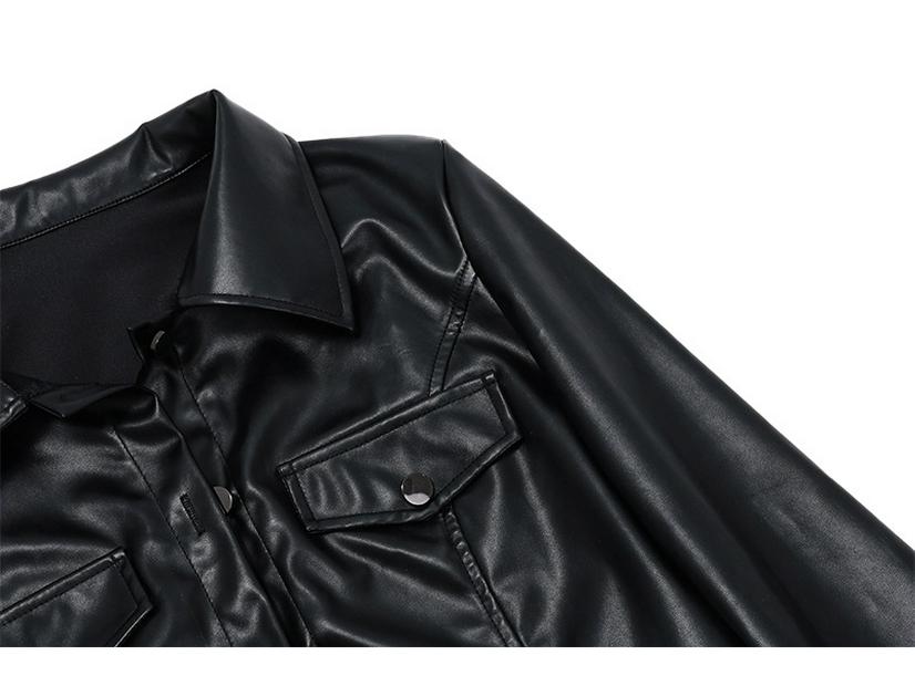 European-American Motorcycle Style Crop Top: Turn-Down Collar, Long Sleeve Jacket for Autumn/Winter Fashion.