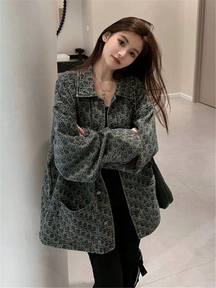 2025 Spring/Autumn Women's Retro Jacquard Denim Jacket: Sweet Cool Hot Girl Style.