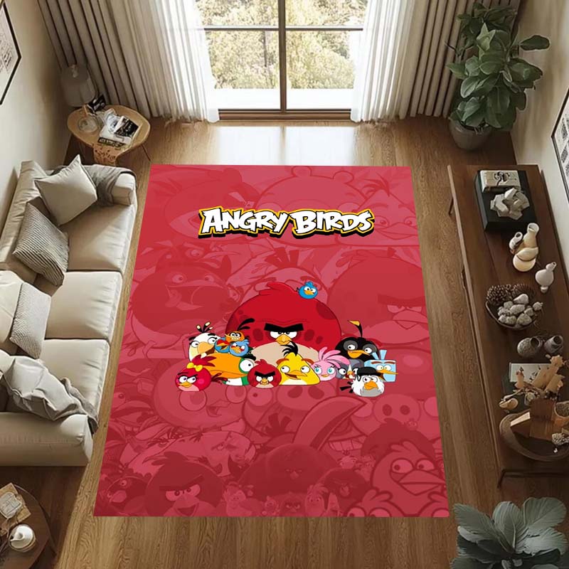 Various Styles of Angry Birds 2 Themed Printed Rugs for Soft Bedroom Floors, and Non-slip Welcome Mats for Home Laundry Rooms.