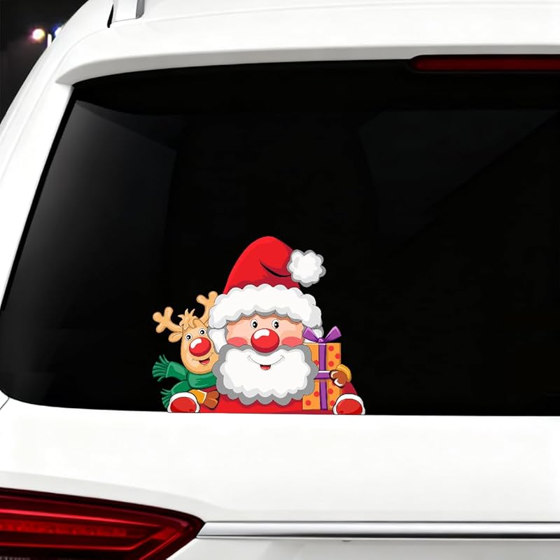 Christmas Decor Elf Peeking Sticker, Car Window Decals Vinyl Waterproof Stickers for Cars Truck SUV Laptop Bumper Car Stickers and Decals (Elf)