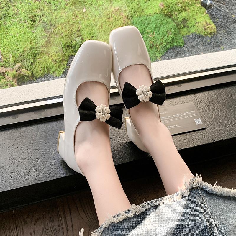 2025 Squared Heel Women High Heels Single Shoes Glitter Genuine  Top Quality Fashion Round Toe All Match Cute Beautiful Pumps