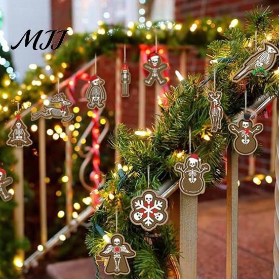Alternative Christmas Tree Decor 12/24/36Pcs Ornaments, Skeleton Gingerbread Decorations, Gothic Skull Wooden Holiday Pendants Wooded Hanging