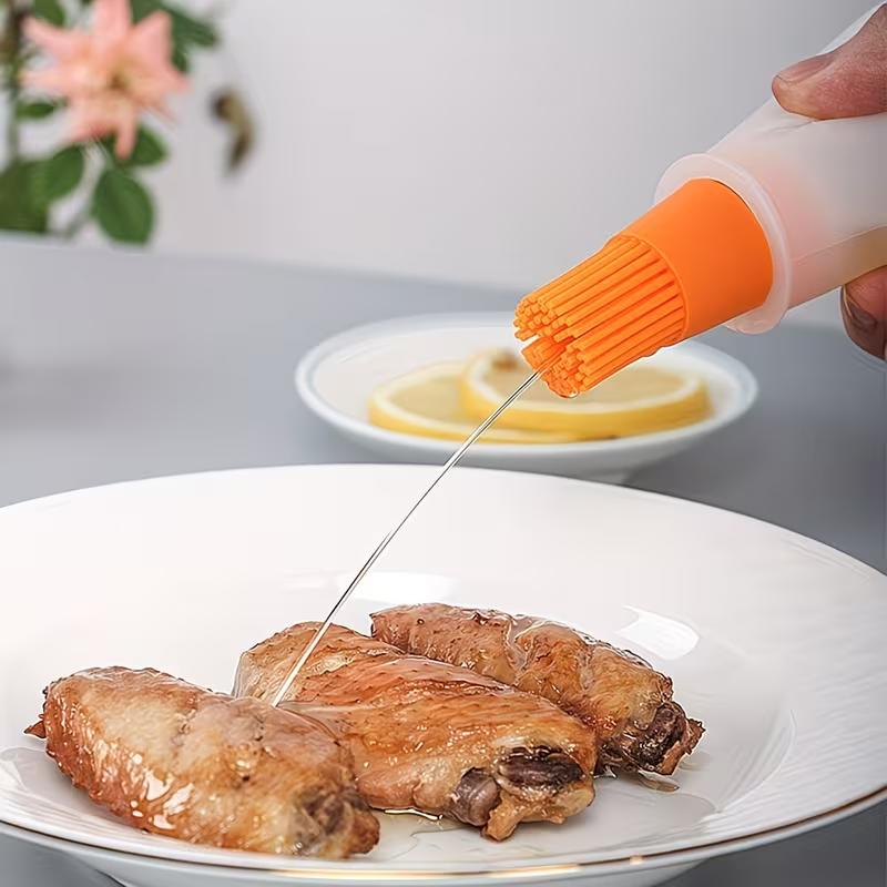 Oil Dispenser Bottle with Silicone Basting Brush Heat Resistant Cooking Brush for BBQ, Baking, Grilling and Kitchen Use