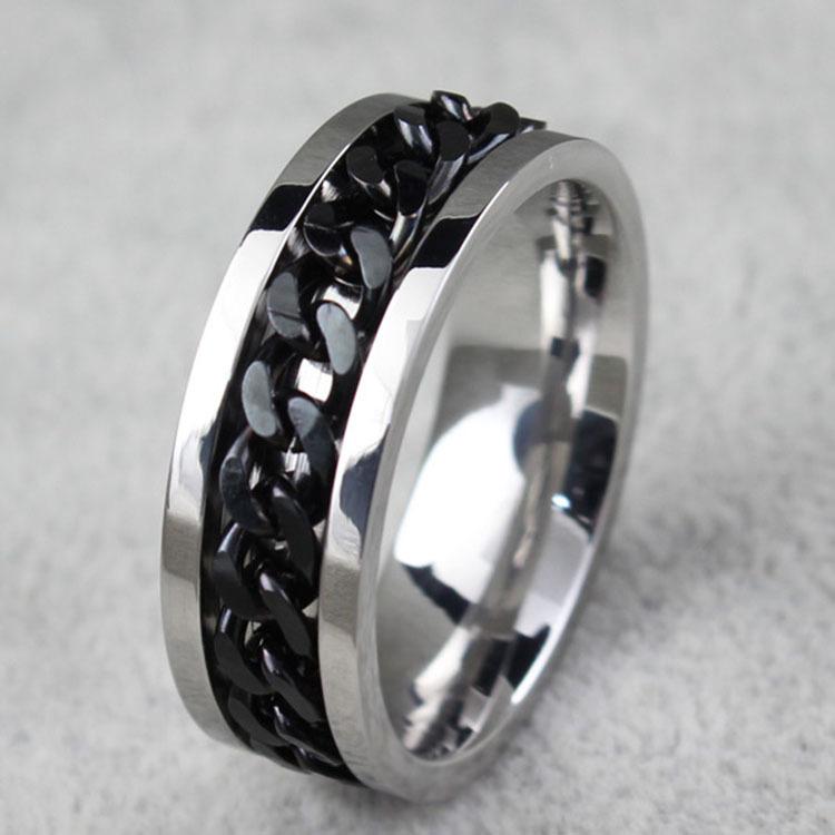 New Vintage 8mm Black Pattern Ring for Men and Women