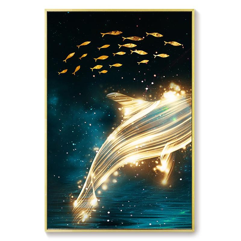 

Набор из 3 синих абстрактных картин с изображением океана, золотого кита и рыбы, роскошная гостиная, проход, украшение для дома, настенная живопись, картина на холсте, постер, живопись 21*30cm No Frame