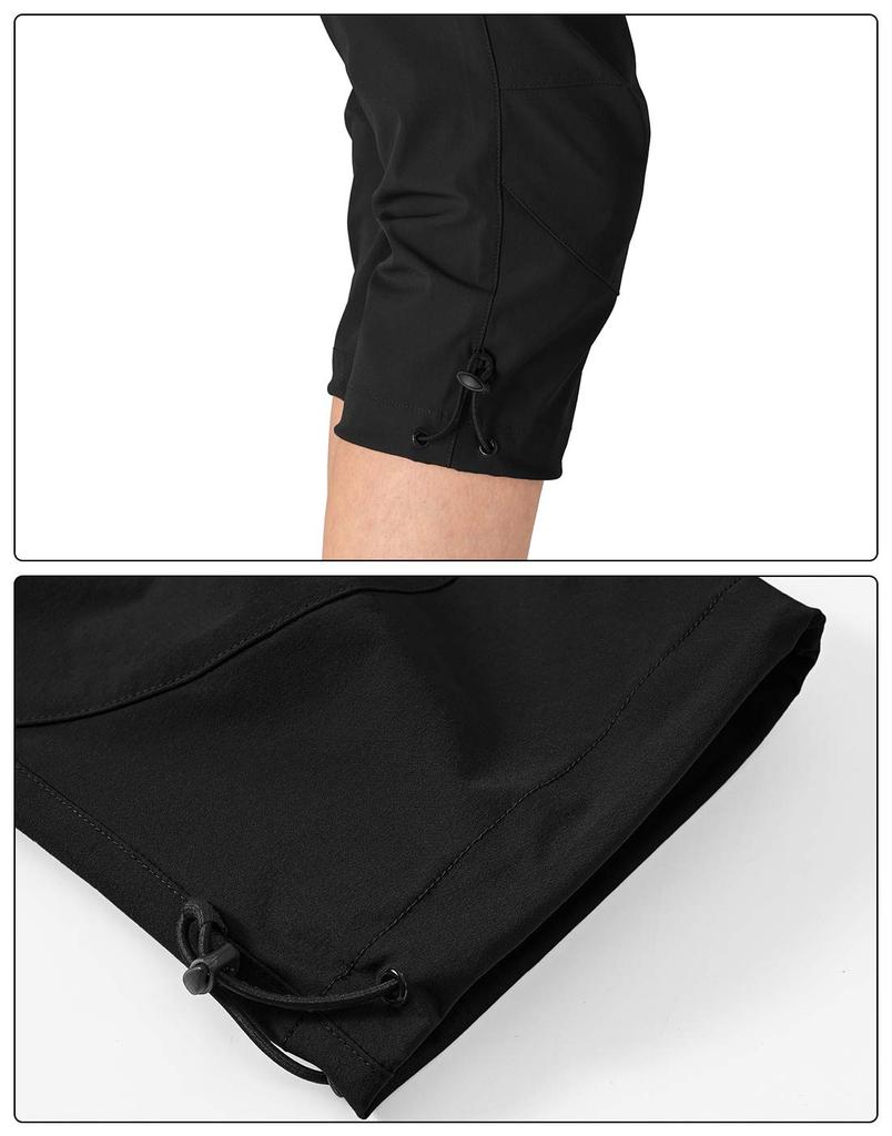 Damen 34 Länge Hose, Schnelltrocknend, Trekkinghose, Unterknielang, 4-Wege-Stretch, Dünn, Wasserabweisend, Schwarz L