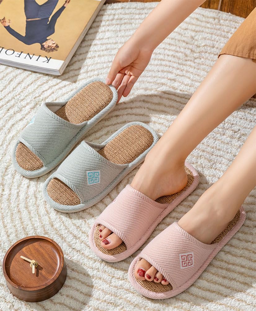 JIQAUCO Cute House Indoor Slippers for Cotton and Nordic for Rooms and Offices Japanese Shoe 4-Pair Slippers, Guests, Linen, Open-Front, Style,
