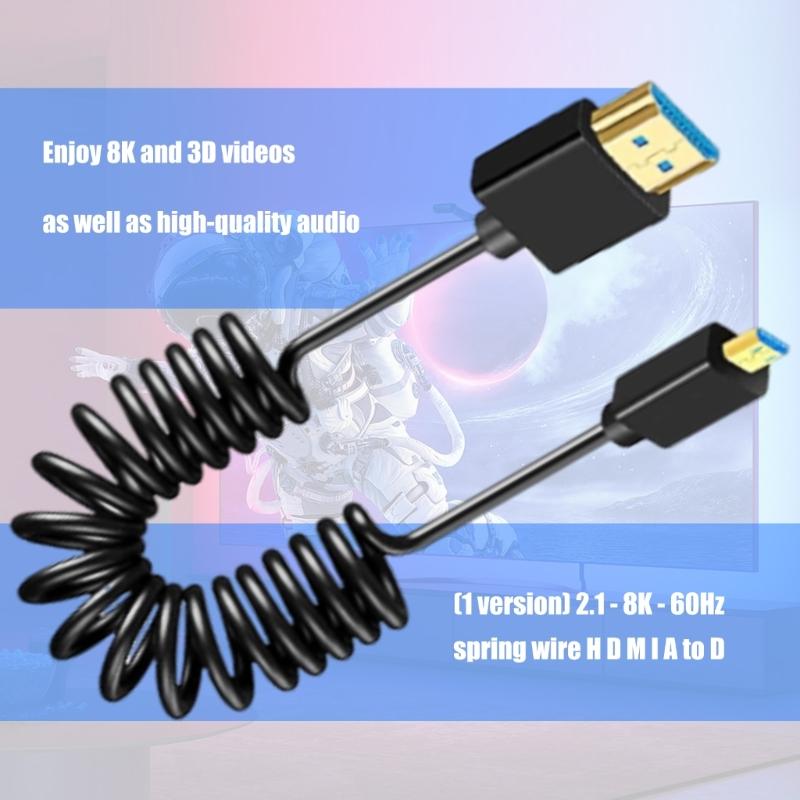 Adjustable 8K UHD2.1 Version Cord Spring Design Cable Wire Aluminum Foil Shielding for for Laptops Monitors