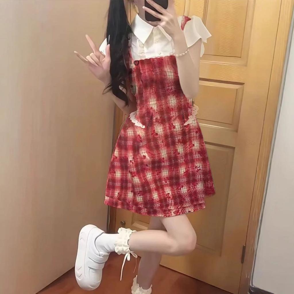 College style fake two-piece dress children's summer new design sense sweet fashion temperament princess short dress