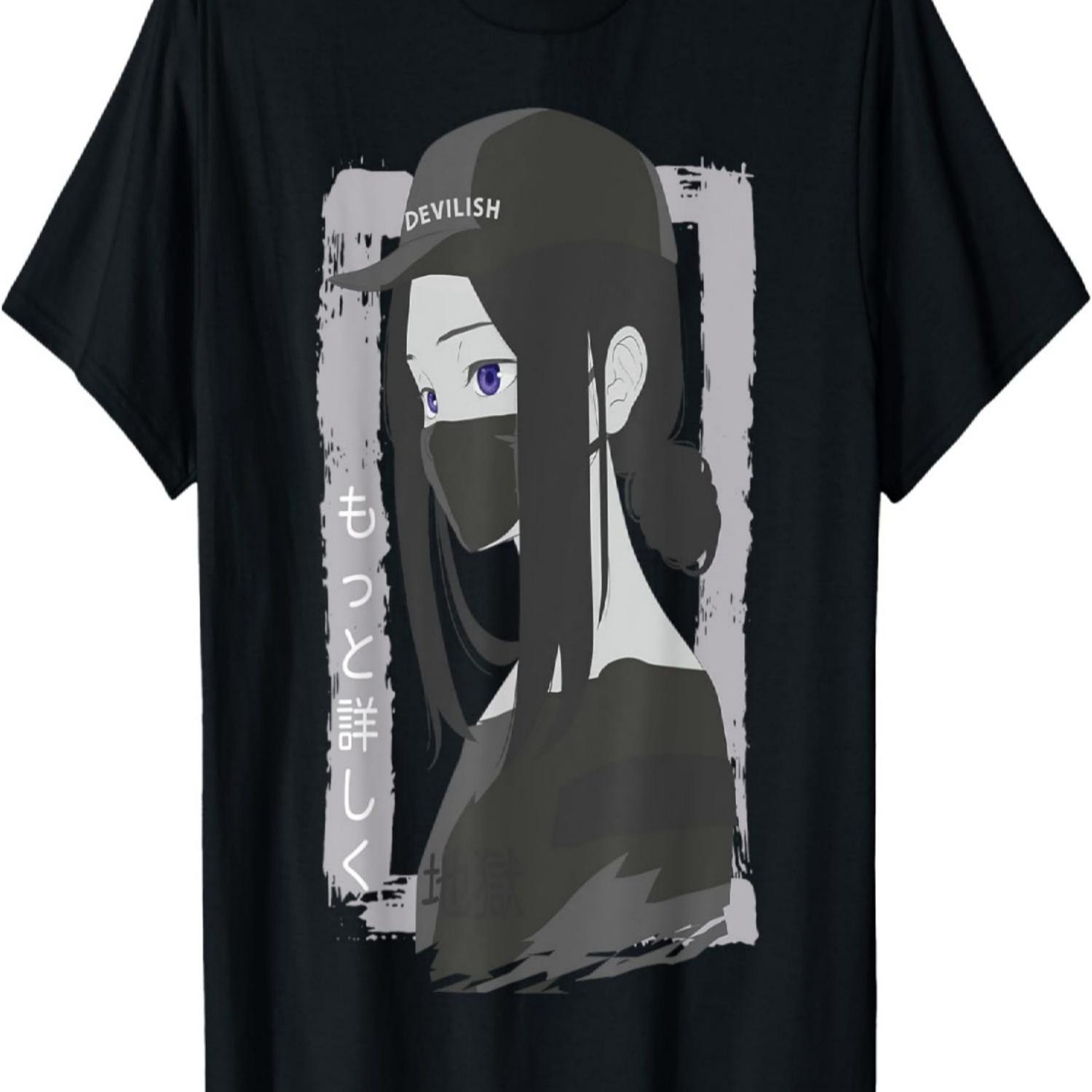 Dark Devilish Anime Girl - Aesthetic Vaporwave T-Shirt S чёрный