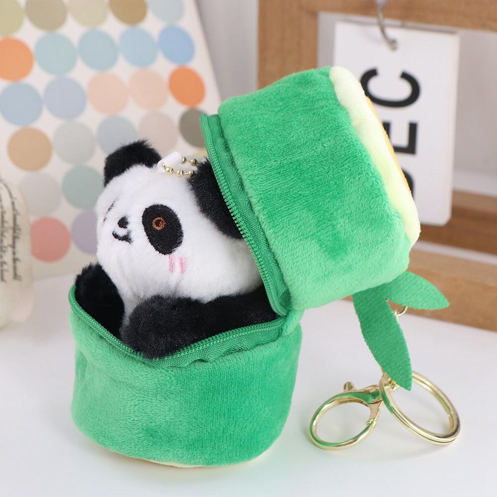 Plush Stuffed Kawaii Animal Pendant Cute Bamboo Tube Panda Keychain Lovely Backpack Decor