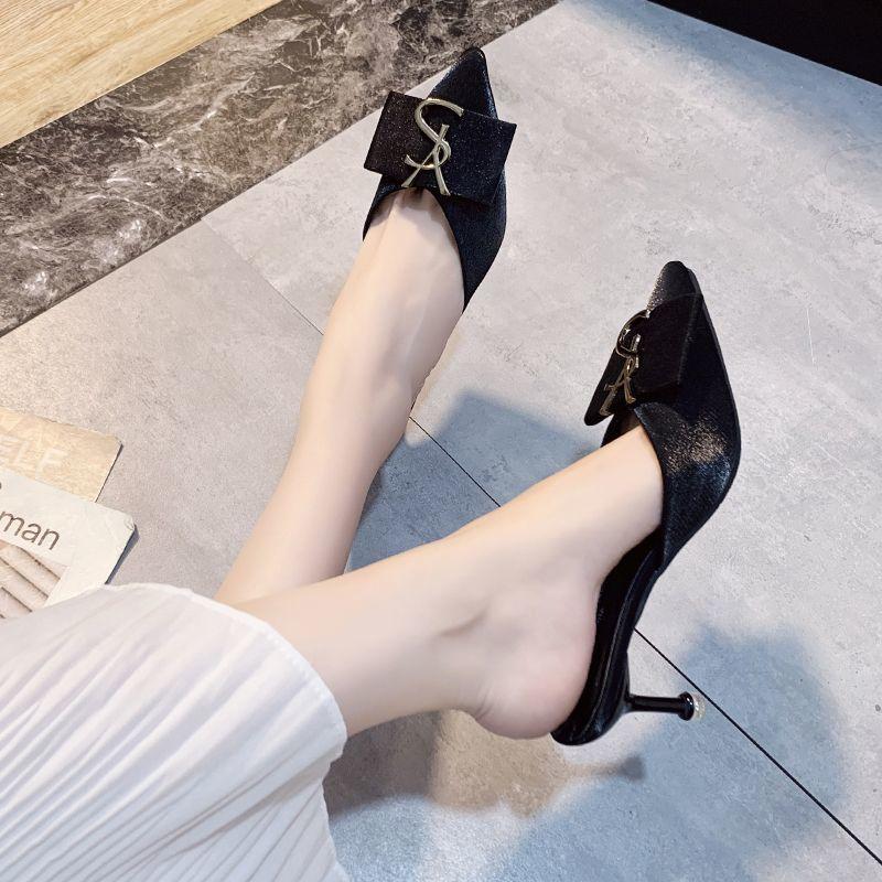 Shoes Women's Summer Pointed Head Half Drag 2025 Spring and Summer New Bag Head High Heel Outer Wear Fashion Lazy Thin Heel Cool Slippers Women
