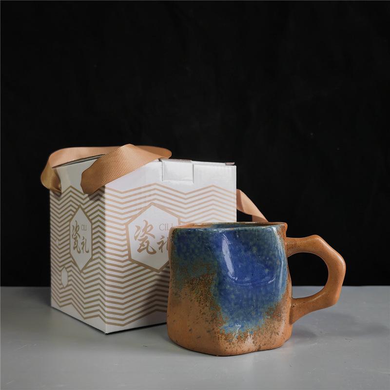 Cană de cafea retro creativă din ceramică grosieră, lucrată manual, cadou, cană ceramică, cutie cadou, pachet cadou de valoare ridicată