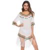 Summer Women's Hollow Out Sunscreen Holiday Style Rainbow Intercolour Tassel V-Neck Hand Hooked Beach Cover-up