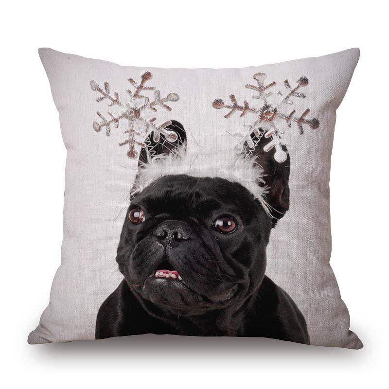 Adorable Cute French Bulldog Pattern Linen Throw Pillow Case For Trendy Home Decor