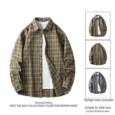 2026 Men's Retro Plaid Long-Sleeved Shirt - Casual Loose Fit for Spring & Autumn