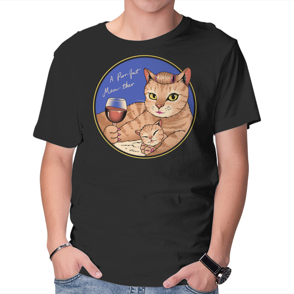 Unisex Crew Neck T-Shirt Purrfect Meowther Graphic Short Sleeve Casual Tee XXL