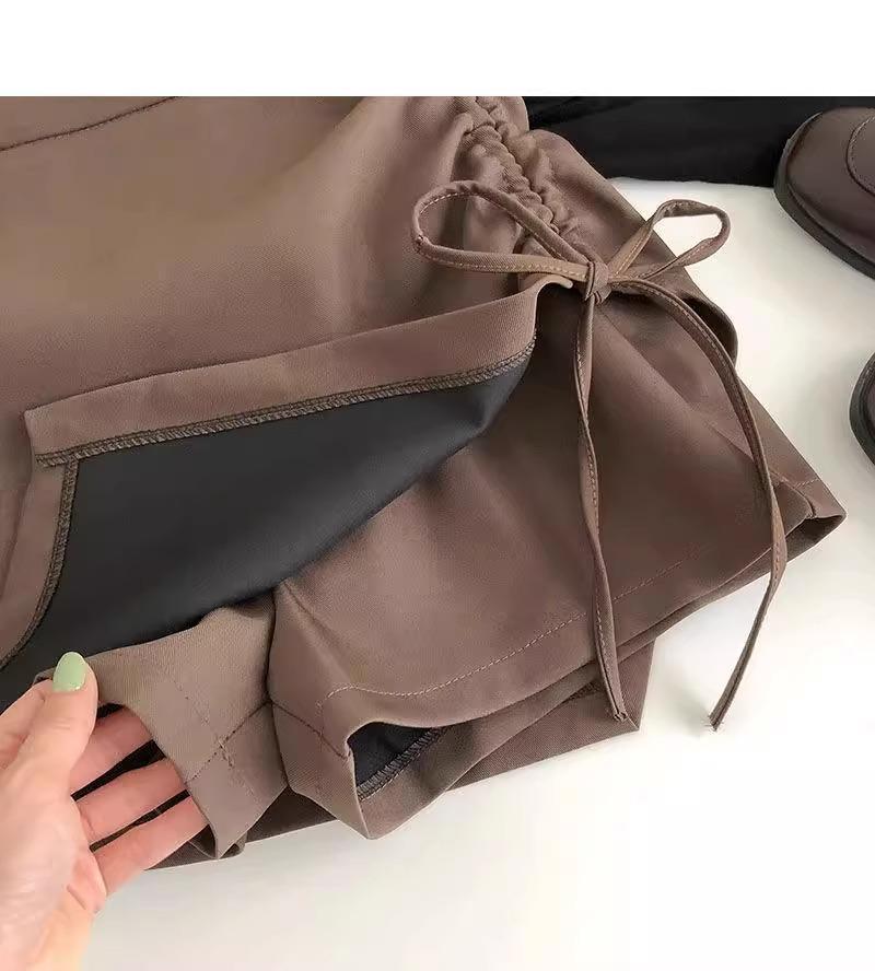 Women's Spring 2024 High-Waist Pleated A-Line Skirt with Drawstring - Fashionable Slim Korean Style Skirt Pants