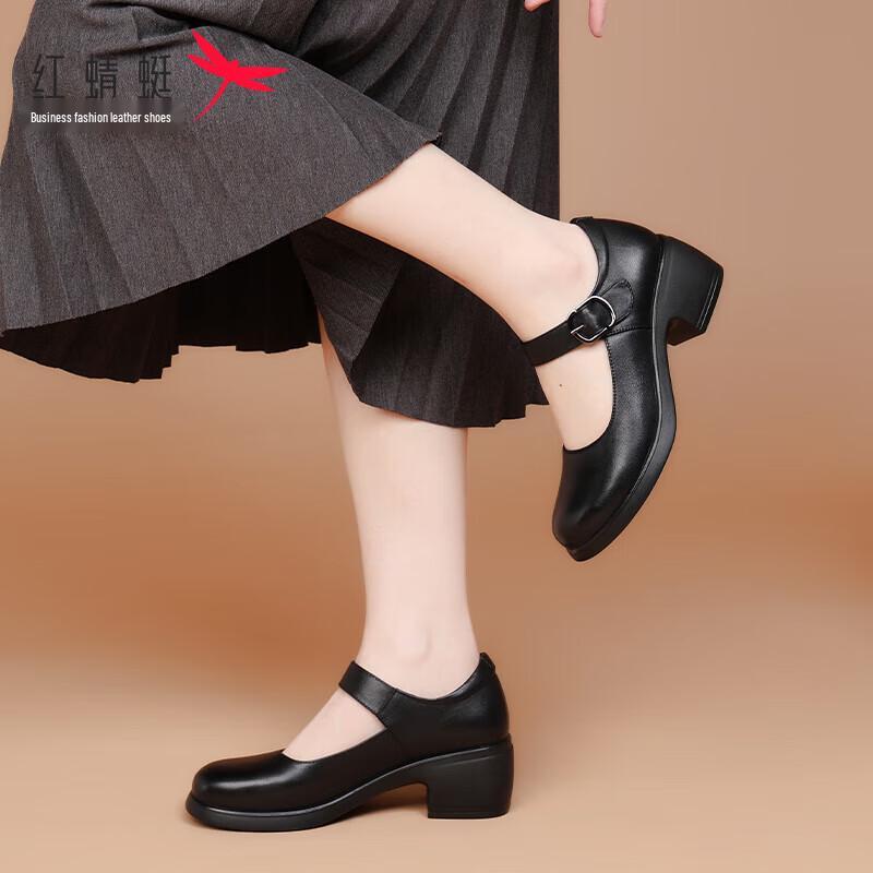 Red Dragonfly Women's Retro Mary Jane Chunky Heel Flats