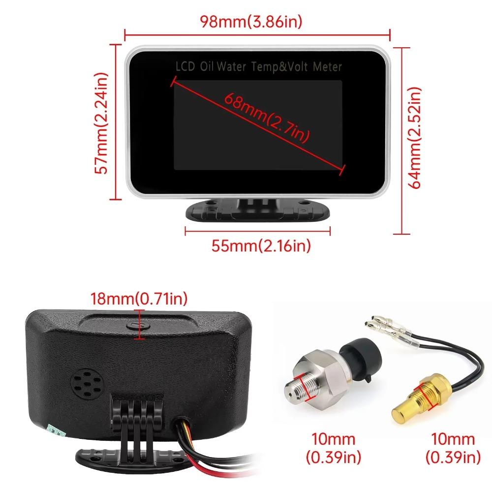 3-in-1 Auto Car LCD Meter Digital Oil Pressure Voltage Water Temperature Gauge Universal Instrument 9-36V for Car/Truck/SUV/RV