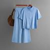 Women's Fashion Semi-turtleneck Solid Color Short-sleeved Zipper Set + Wide-leg Pants Two-piece Set