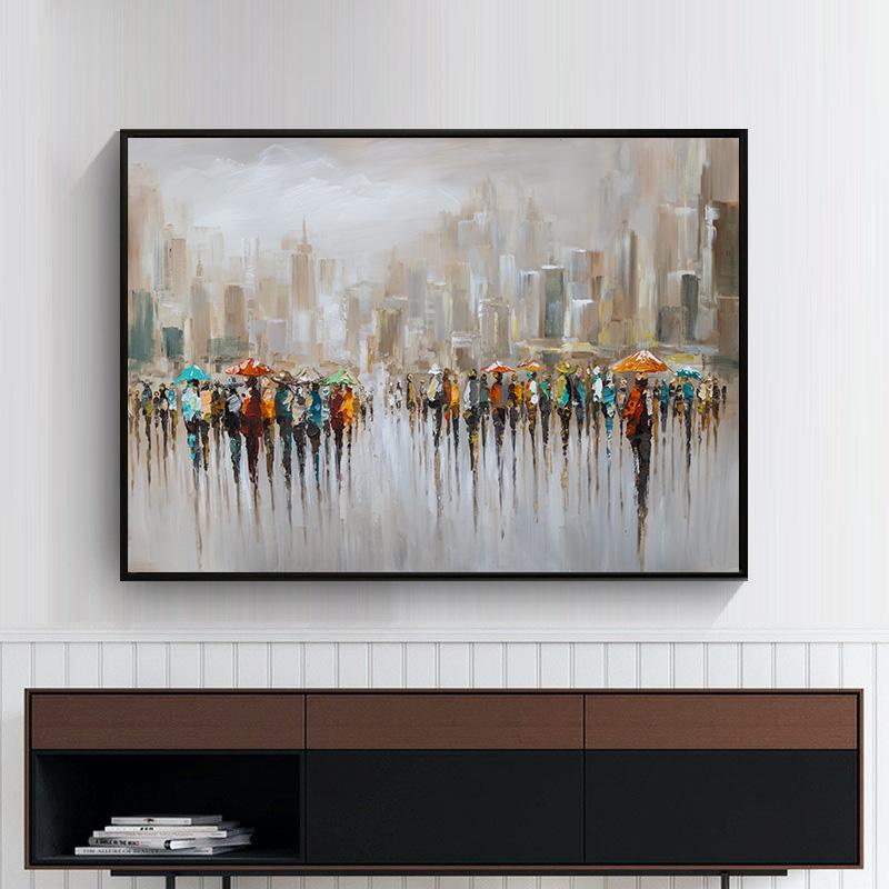 People with Umbrellas Modern Abstract Art Canvas Print Wall Art Picture Canvas Painting for Living Room Home Decor
