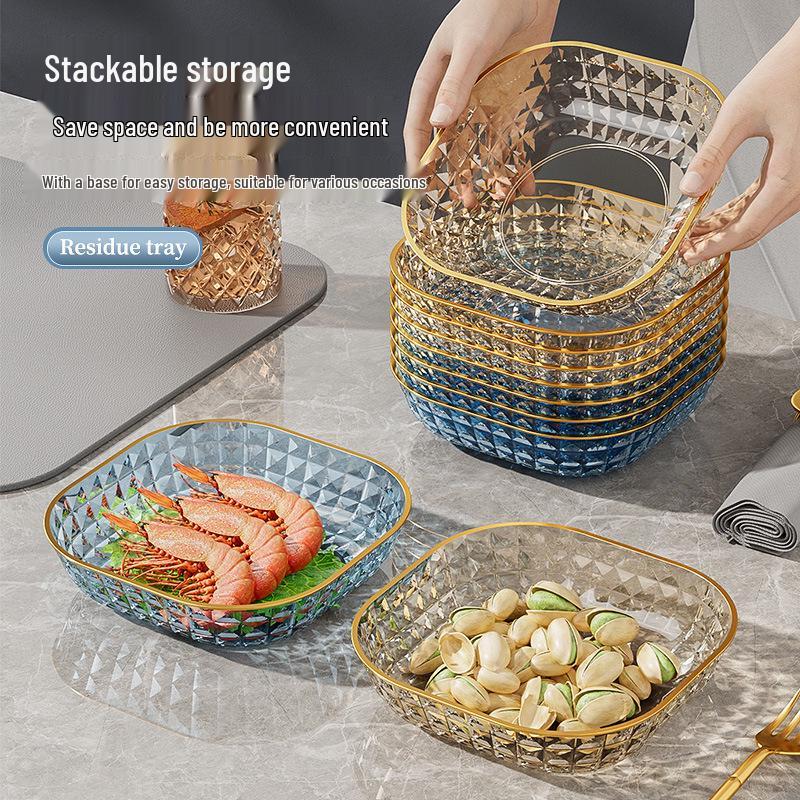 Transparent Gold Rim Fish Bone Dish Holder Set, Easy To Clean, Multipurpose for Living Room