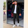 2024 Men's Autumn Waffle Solid Color Jacket and Trousers Set with Zipper Pockets
