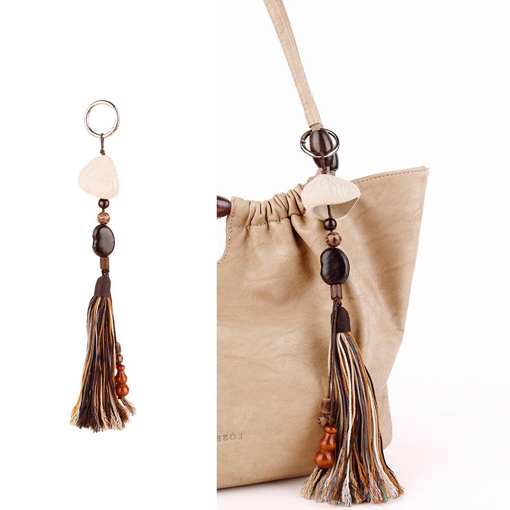 Wenqi's Vintage Wood Bead Wish-Fulfilling Charm Keychain Pendant