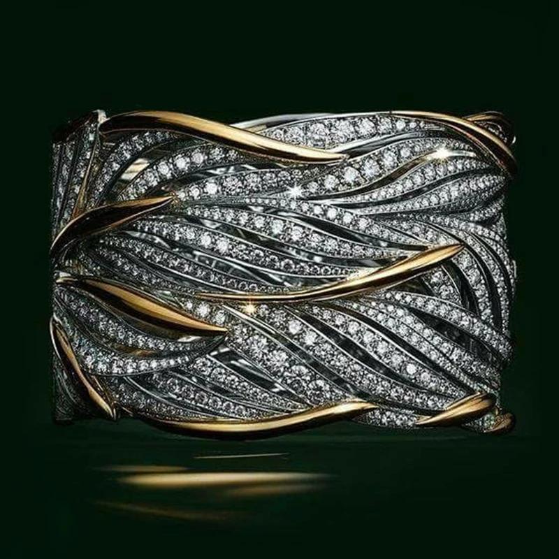 

New Two Tone Personality Women Ring Hollow Out Geometric Shape Lady Party Accessories Female Metallic Rings Fashion Zircon 6&Mix Metal Color белый
