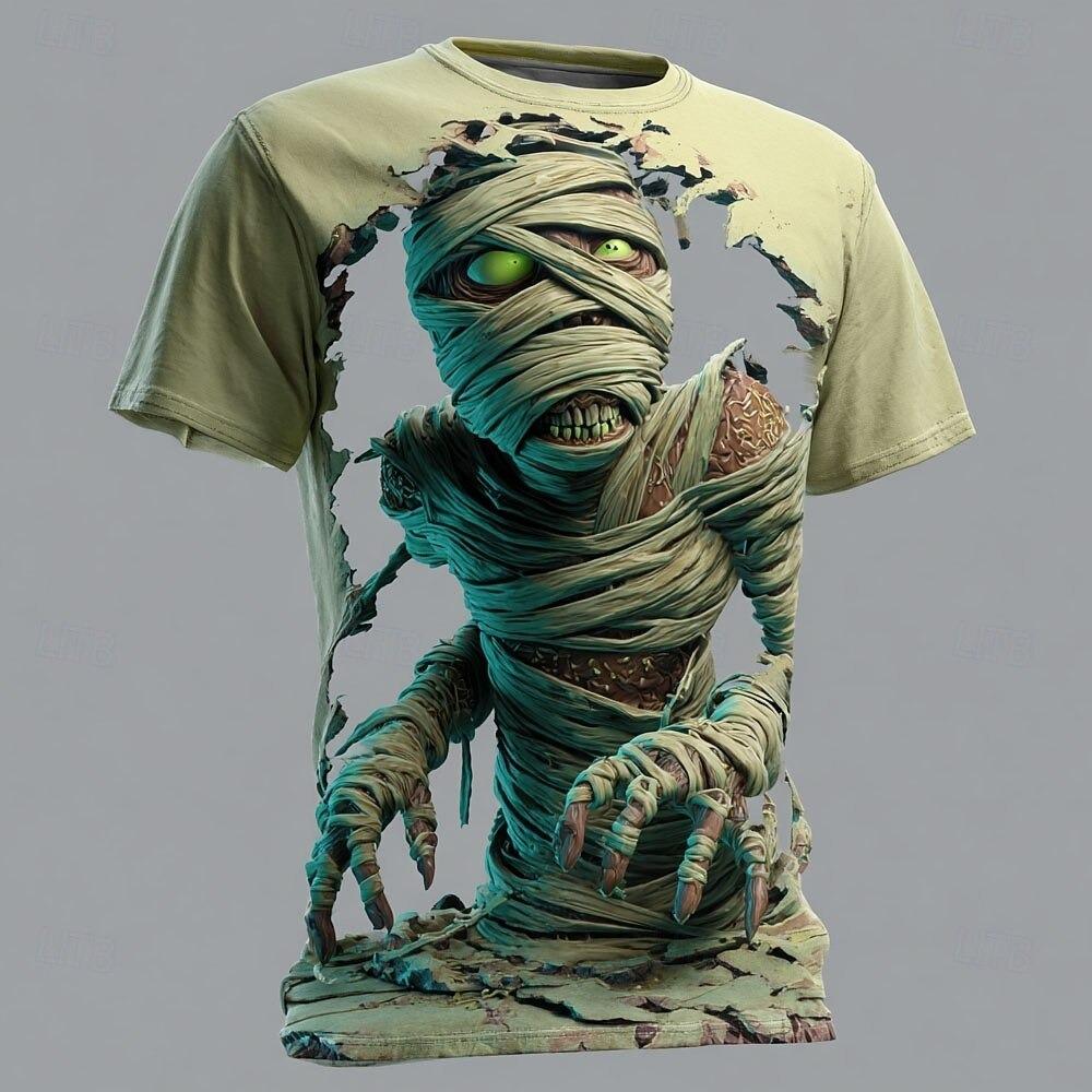 Summer Kids Optical Illusion Zombies Print Boy Short Sleeve T-shirt Top Crew Neck T-shirt Horror Party Street Holiday Girl Clothing
