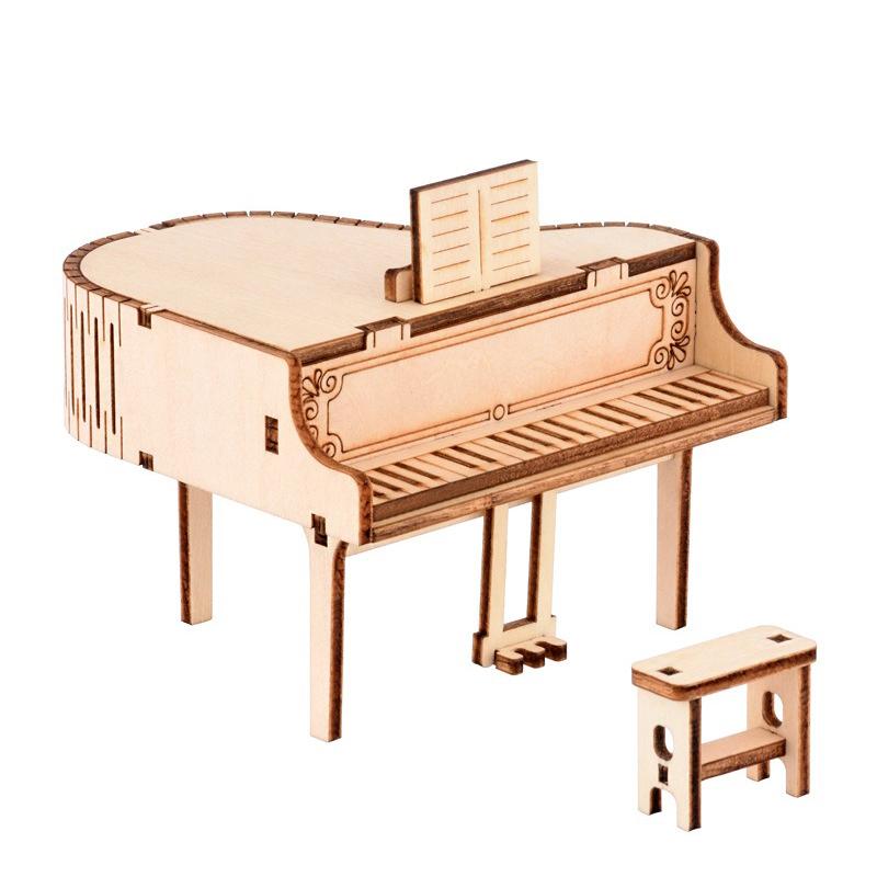 3D Wooden Jigsaw Puzzle Phonograph Music Box, DIY Petal Trumpet Model, Wind-up Music Box, Retro Music Gift Assembly Kit