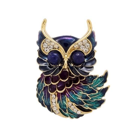 Women Brooch Enamel Colored Painting Owl Design Lapel Pin Smooth Edges Scarf Badge Clothing Bags Accessories