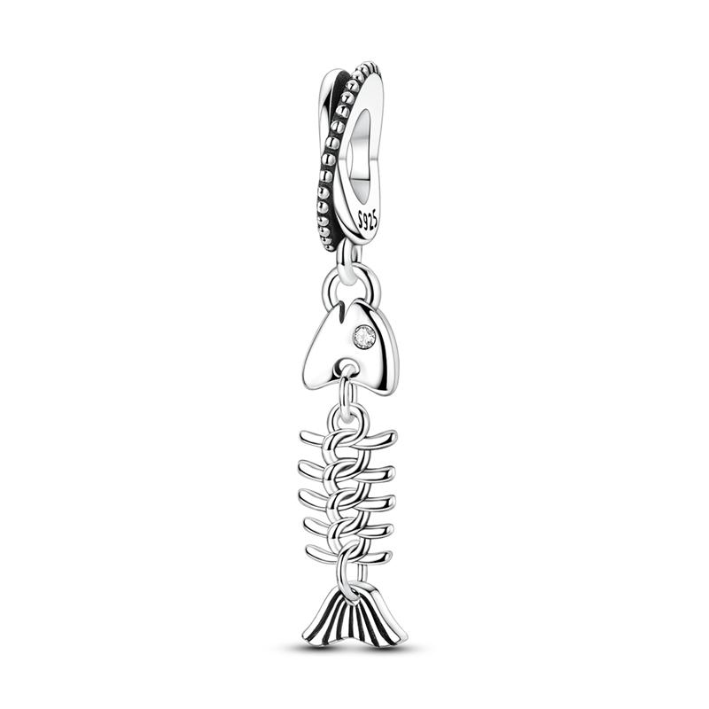 Original 925 Sterling Silver Bead Charm Fishbone Pendant Fit Original Bracelet Necklace For Men Women DIY Neutral Jewelry Gift