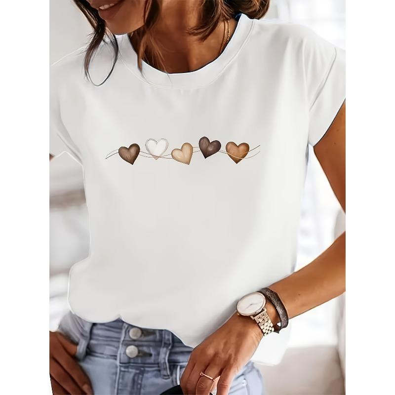 European sizesBreathable and Comfortable Women's Casual T-Shirt | Unique Interconnected Heart Pattern, Ideal for Spring and Summer