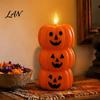Realistic Flame LED Candle Halloween 3 Tier Stacked Pumpkin Light, Flickering Flameless Lanterns Candle, Battery Operated Fake Pillar for Home