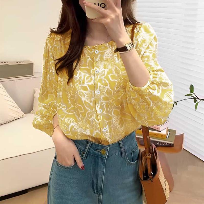 ZANZEA Women Spring Round Neck Long Sleeve Printed Loose Shirts