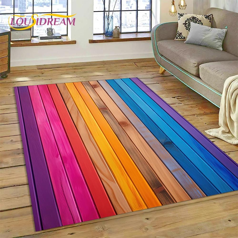 3D Bunt Holzmaserung Holz Kundenspezifischer Teppich Teppich für Wohnzimmer Schlafzimmer Dekor, Fußmatte Rutschfeste Dekoration für Sofa Fußmatte