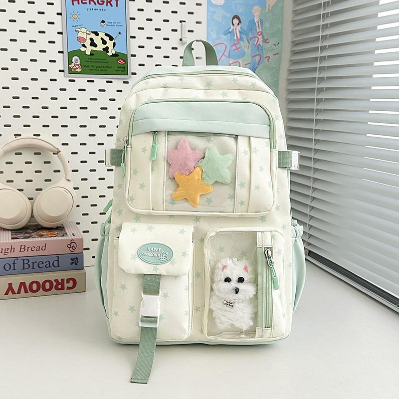 Schoolbag Japanese ins new high-value schoolbag sweet contrasting color splicing bar pain bag junior high school students lightweight backpack