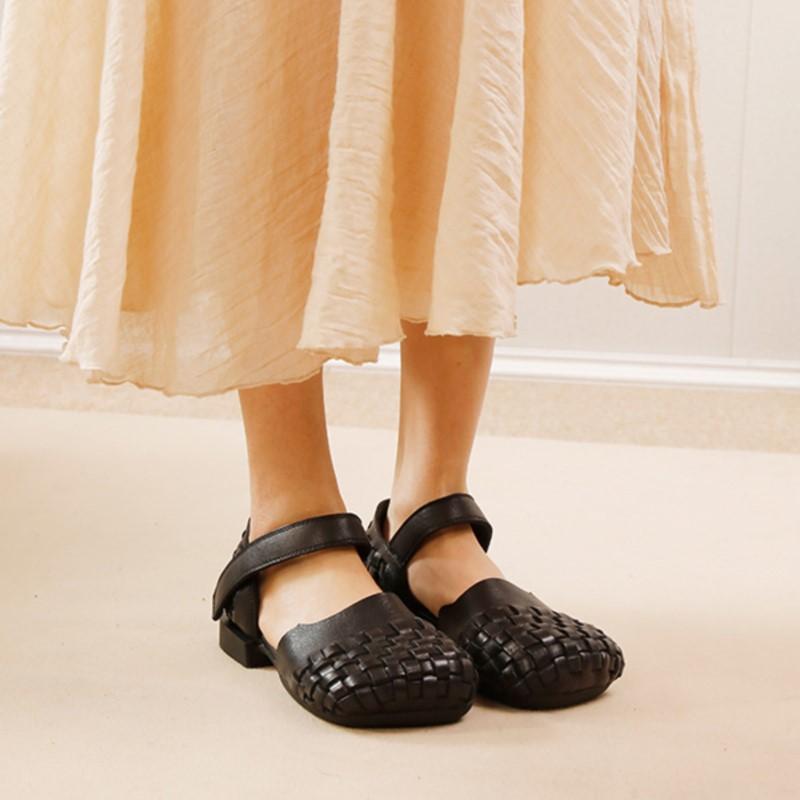 Fashion GKTINOO Genuine Leather Square Toe Women's Shoes Spring/summer 2025 New Versatile Low Heel Woven Sandals