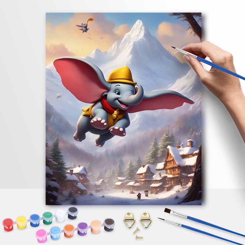Disney Dumbo Flying Elephant Snow Mountain Oil Painting Kit Home Decor Gift 20x30cm
