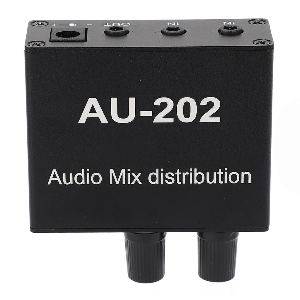 Mini Audio Distribution Mixer 2 in 2 Out Stereo Magnifier Distributor with Power Adapter 100‑240V EU Plug