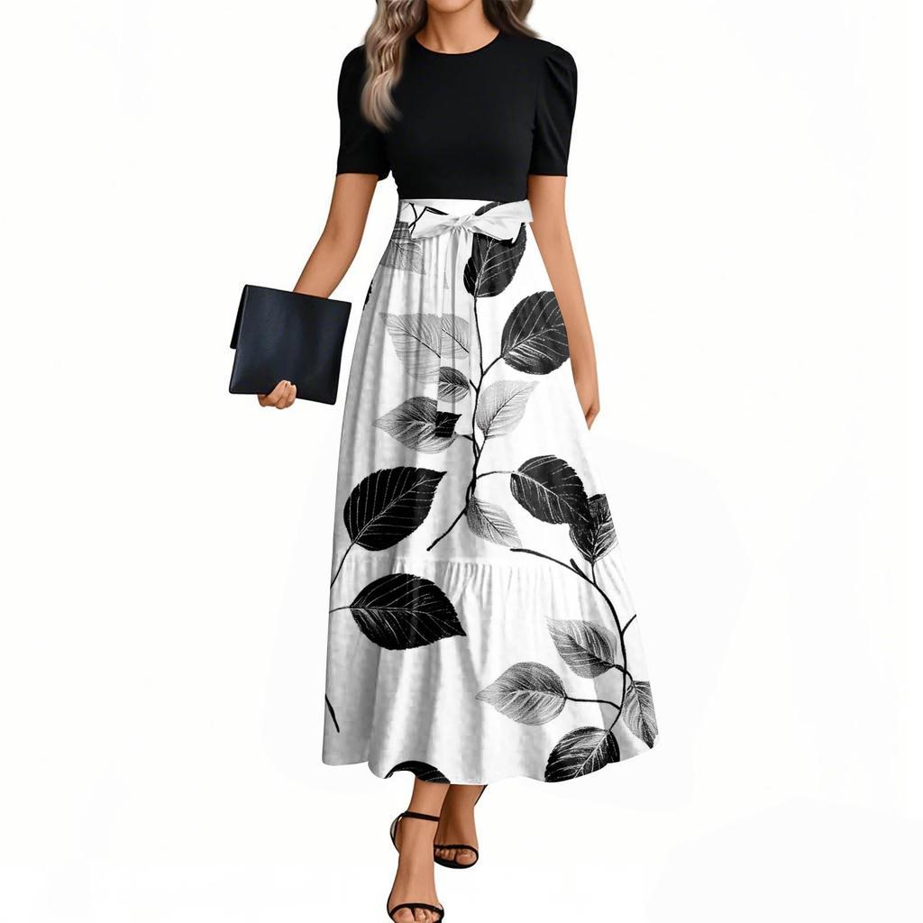 Women's Floral Print High Waist Fashionable And Elegant Dress