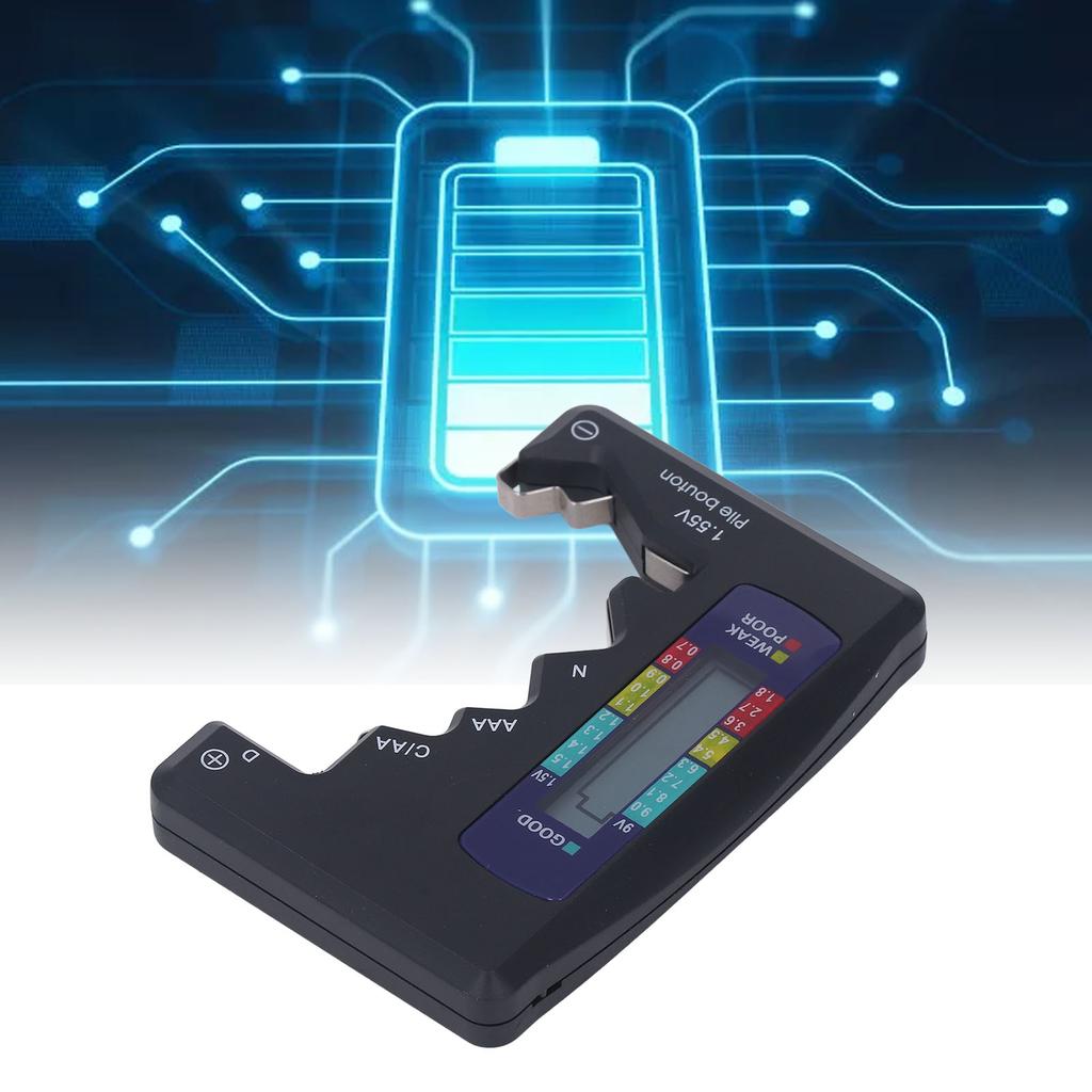 Digital Battery Tester ABS LCD Screen Button Cell Battery Checker for 1.5V 9V Metering