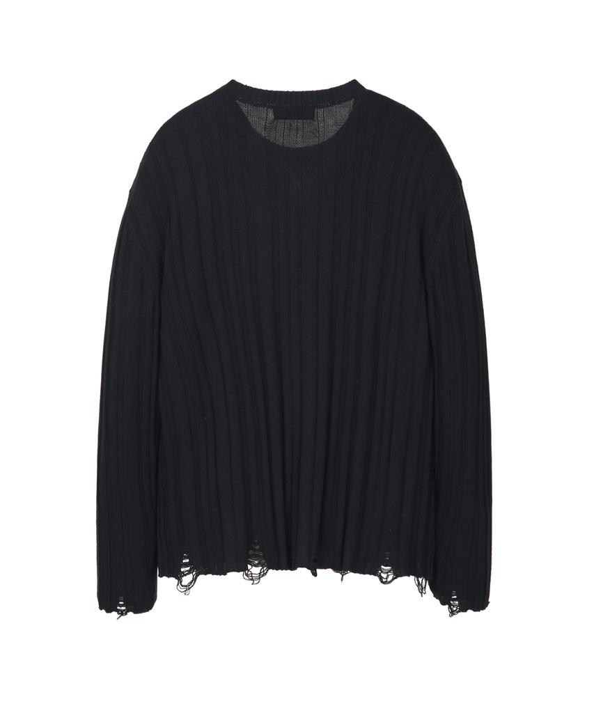 IL CORSO Grunge Ribbed Round Neck Knit Black