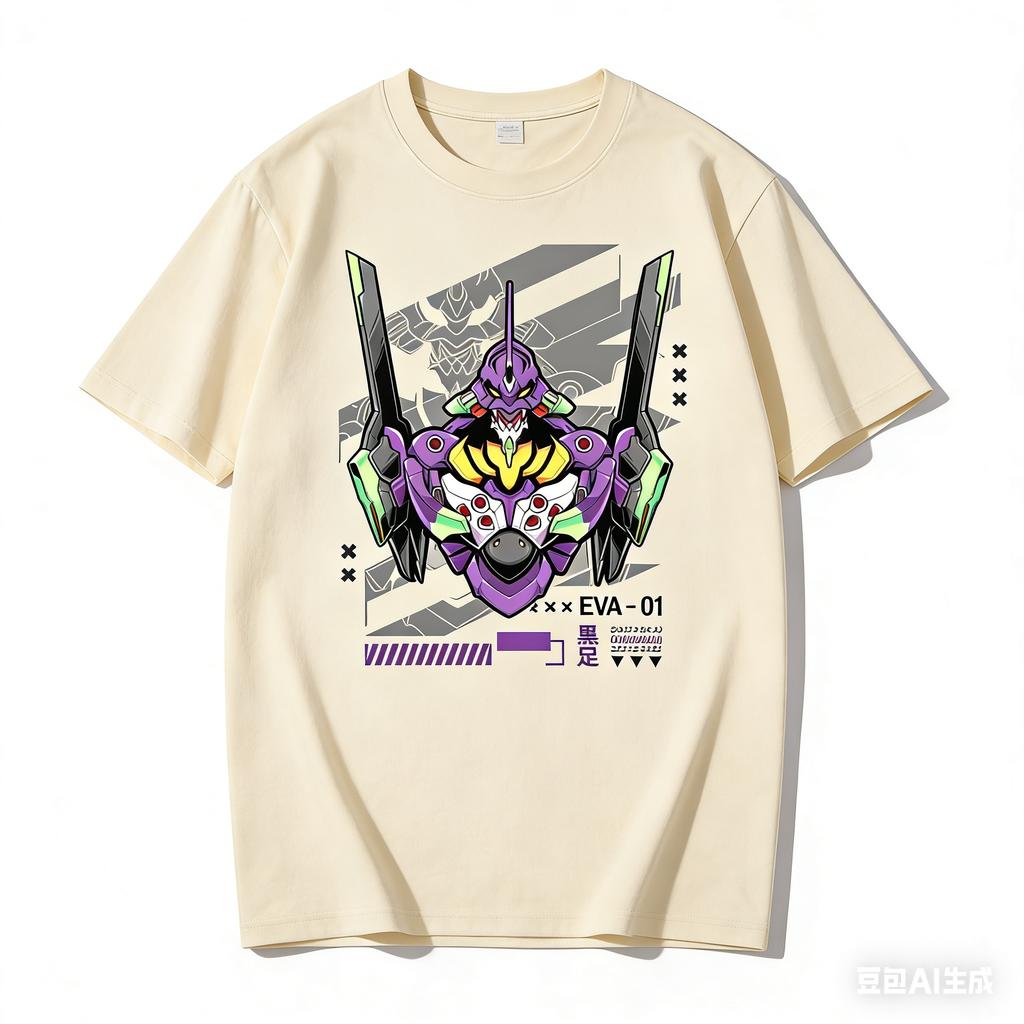 Anime EVA 01 Printed Pure Cotton Tshirt for Men and Women SpringSummer New Collection Fashion and Casual Short Sleeved Shirt