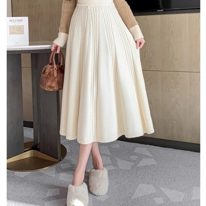 Damen Herbst und Winter Gedrehter Woll-Halbkörperrock