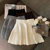 Grey High-Waisted Pleated A-Line Skirt for Women - Autumn White Short Style