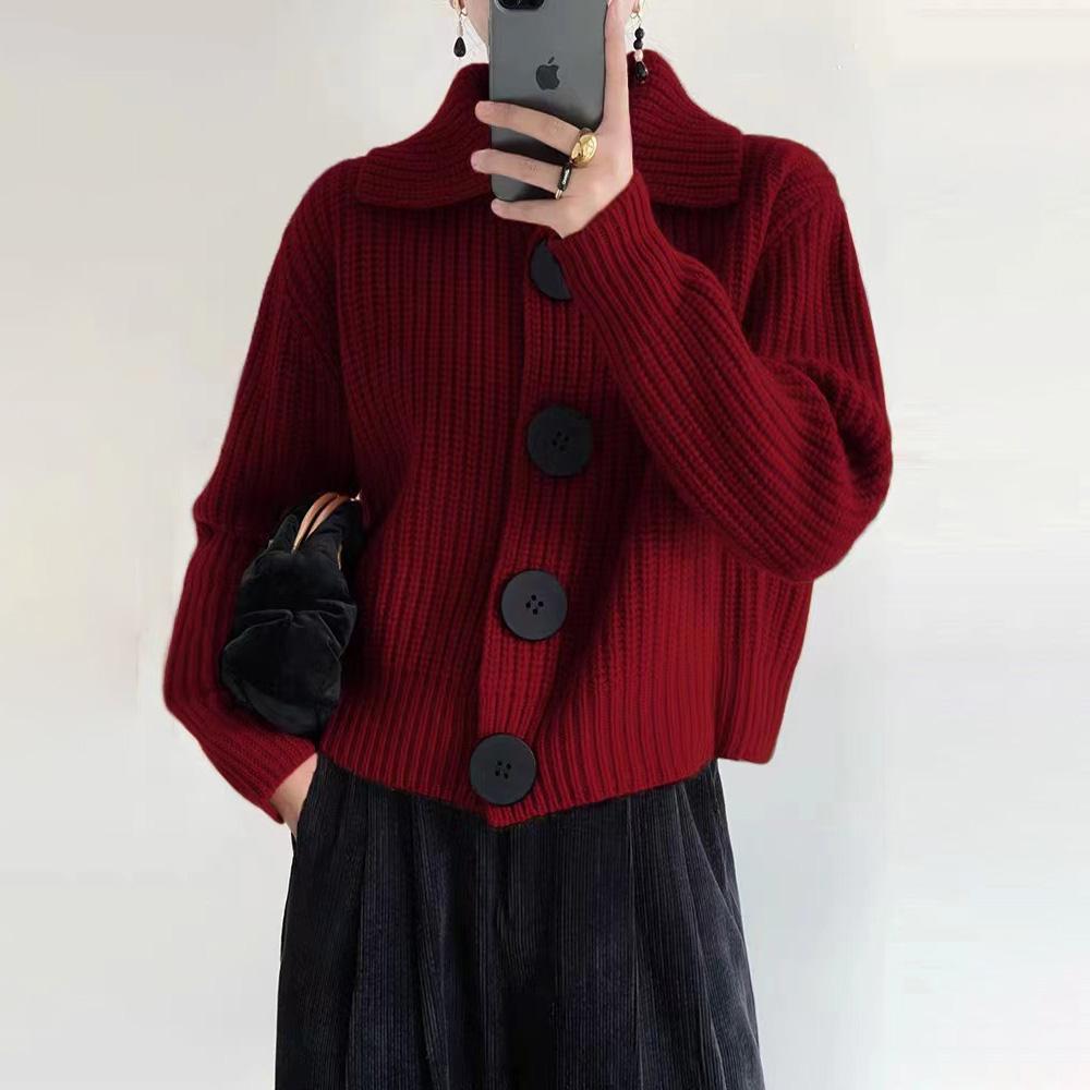 Women Autumn Winter Solid Causal V-Neck Top Long Sleeve Knitwear Knit Sweater Cardigan