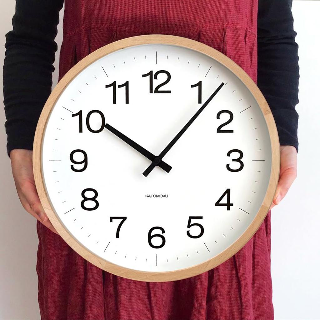 KATOMOKU muku clock 16 LL Natural km-116NA Wall Clock with Continuous Second Hand, 38cm Diameter (Quartz Clock)